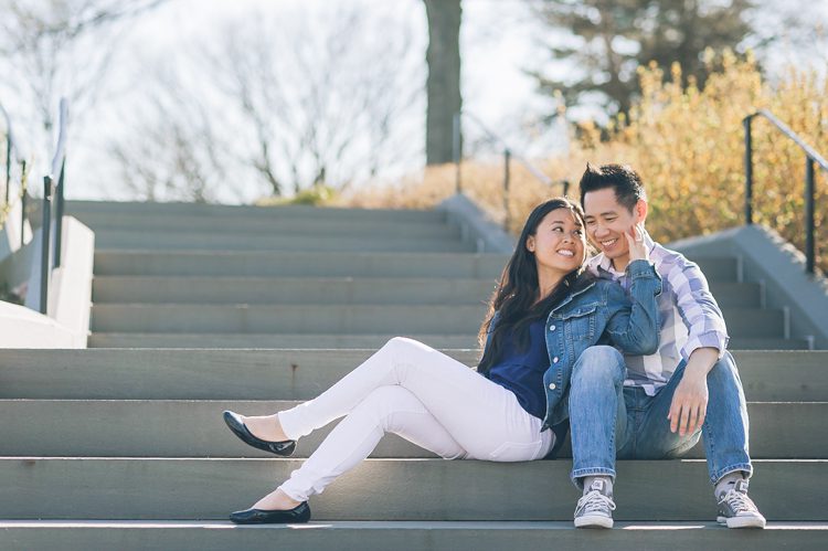 Eva and Sam's fun spring engagement at Branch Brook Park in Newark NJ. Engagement photography by NY NJ Wedding Photographers Pearl Paper Studio.