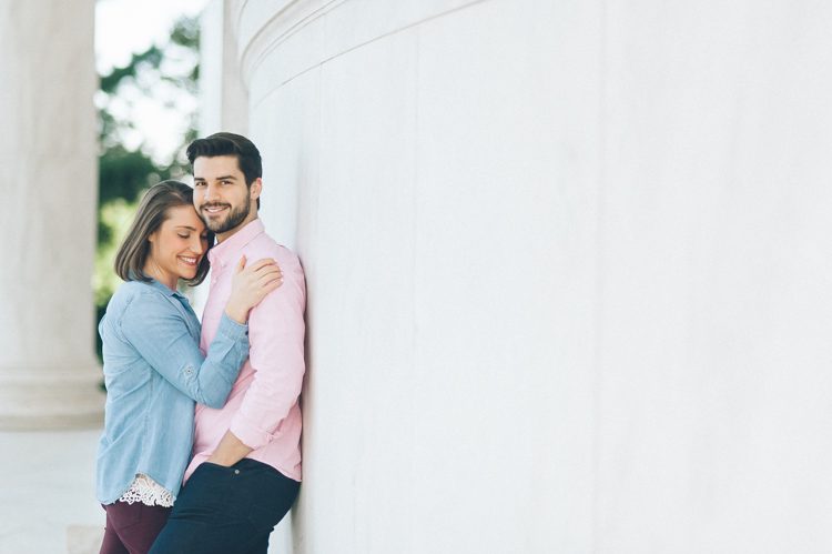 Meghan and John's Spring engagement session at the Tidal Basin and the Jefferson Memorial Washington DC. Washington DC Engagement photography by NY NJ Wedding Photographers Pearl Paper Studio.
