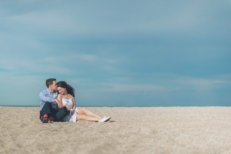 Summer beach engagement photography with Laura and Justin at Sandy Hook, NJ engagement photography captured by NY NJ Wedding Photographers Pearl Paper Studio.