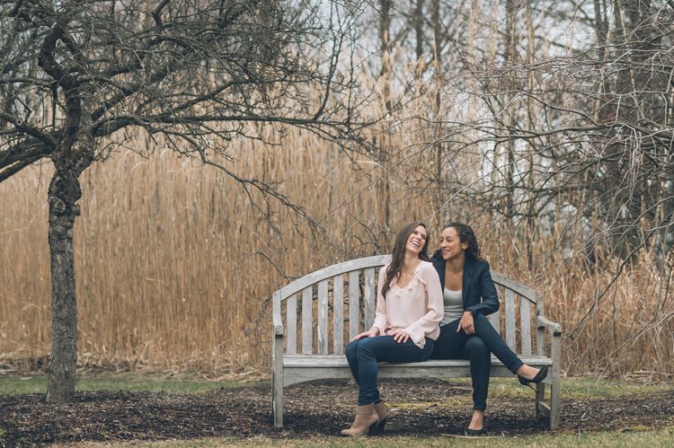 Shelly and Sarah's winter engagement photography at Grounds for Sculpture in Hamilton Township NJ captured by NYC & NJ Wedding Photographers Pearl Paper Studio.