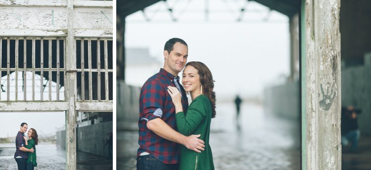 Asbury Park Boardwalk rainy engagement session with Caitlin and Kevin captured and photograph by MJ from NY & NJ Wedding Photographers Pearl Paper Studio.