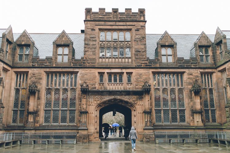 Princeton University NJ Engagement Session with Kathryn and Matt on a rainy day captured by Steve from NY & NJ Wedding Photographers Pearl Paper Studio.