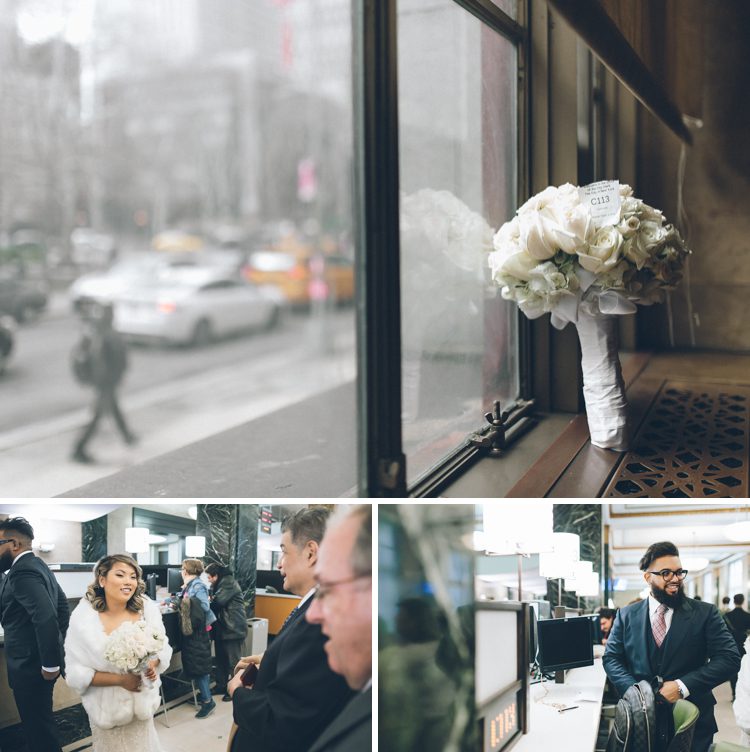 New York City Marriage Bureau Elopement with Cara and Adib with wedding portrait at Brooklyn Bridge Park followed by Chinese Dinner at Chinatown NY captured by Steve from NY & NJ Wedding Photographers Pearl Paper Studio.