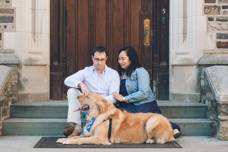 Ivie league Princeton University campus engagement session with Tess and Matt along with their Golden Retriever captured by MJ from Pearl Paper Studio, NY and NJ Wedding Photography Studio.